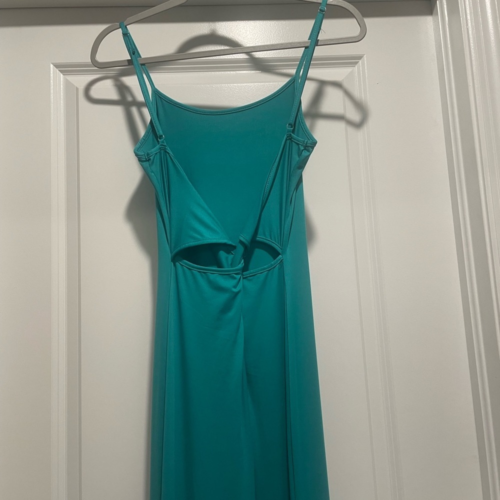 Elegant Teal Spaghetti Strap Dress - Picture 2 of 4